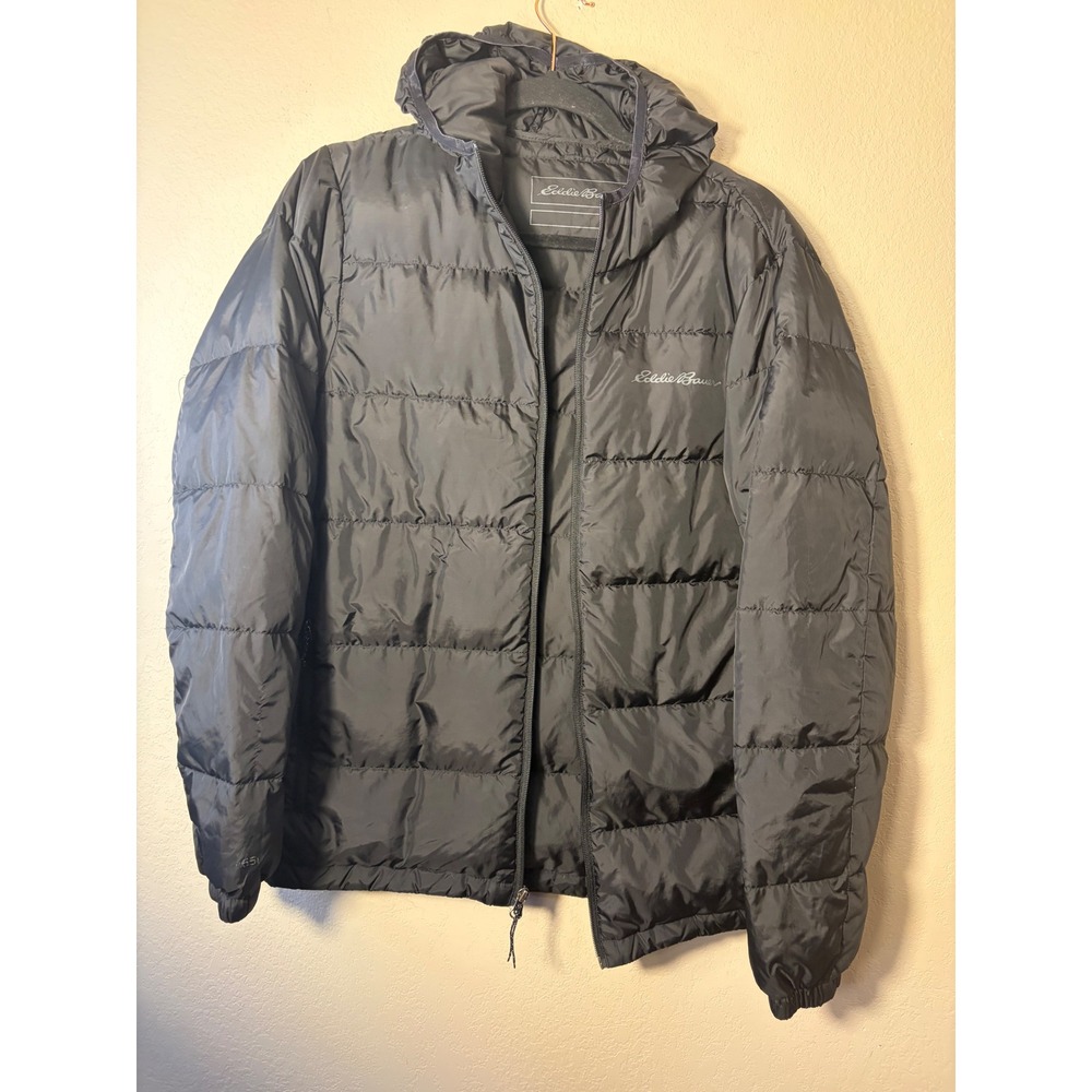 Eddie Bauer Mens Black 650 Fill Downlight Hooded Puffer Jacket Size M
